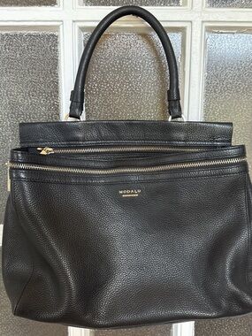 Modalu London Pippa Black Pebbled Leather Multi Zip Grab Satchel Handbag